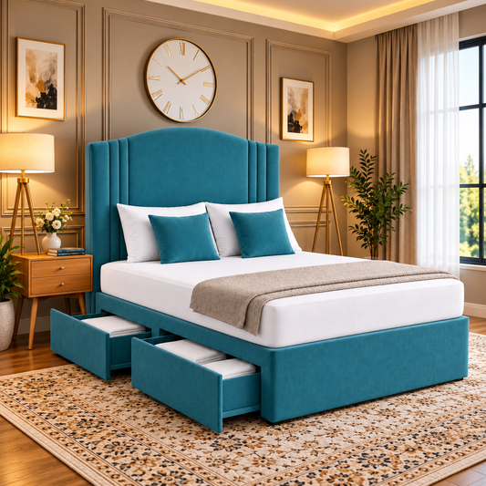 Darlington Luxury Linestyle Curved Headboard Divan Bed Frame with Storage