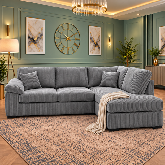 Drake L-Shaped Modern Lounge Sofa In Jumbo Fabric