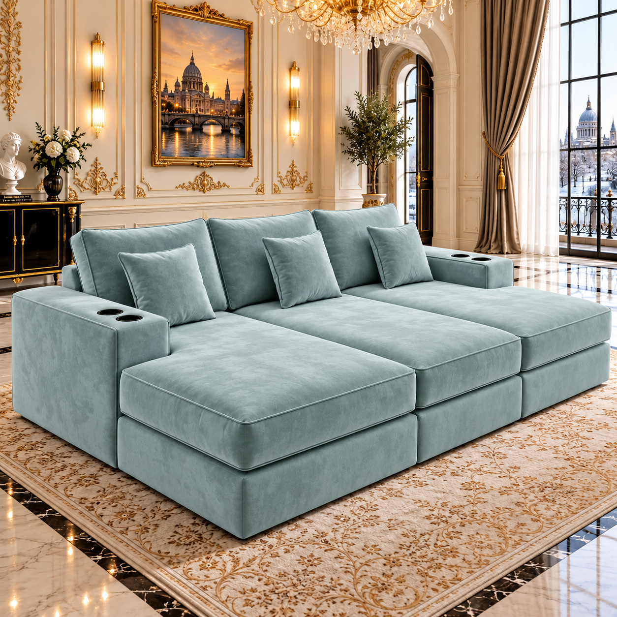 Huxford Cinema Sofa Bed | Deep Lounge Seating with Cup Holders