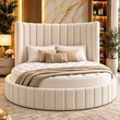 Naverio Curved Panel Headboard Round Upholstered Bed Frame