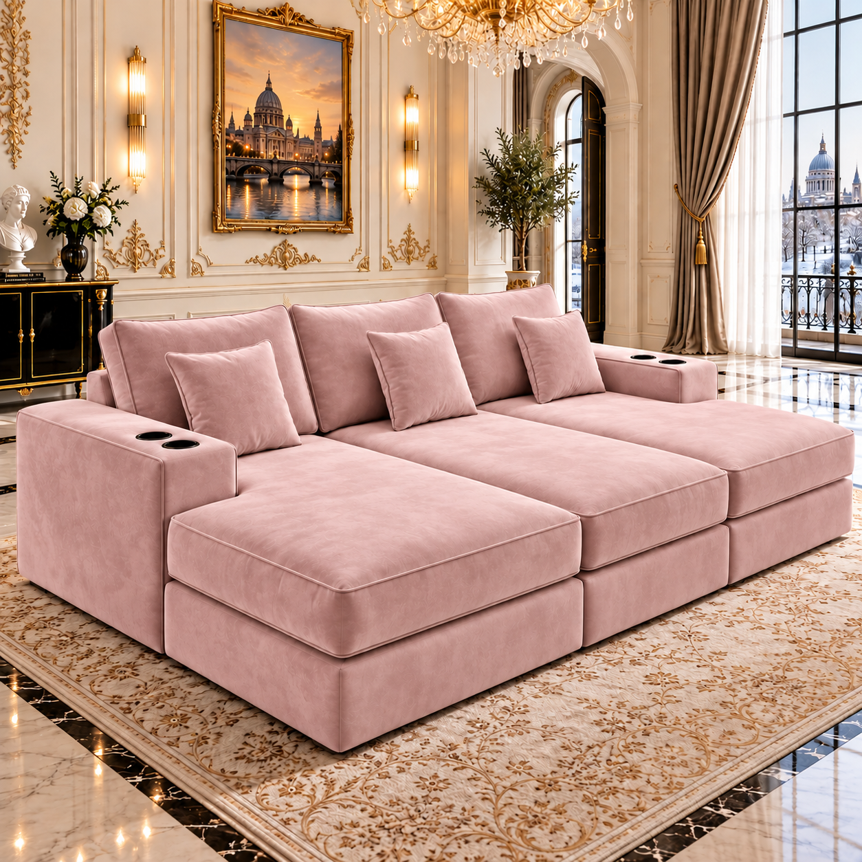 Huxford Cinema Sofa Bed | Deep Lounge Seating with Cup Holders