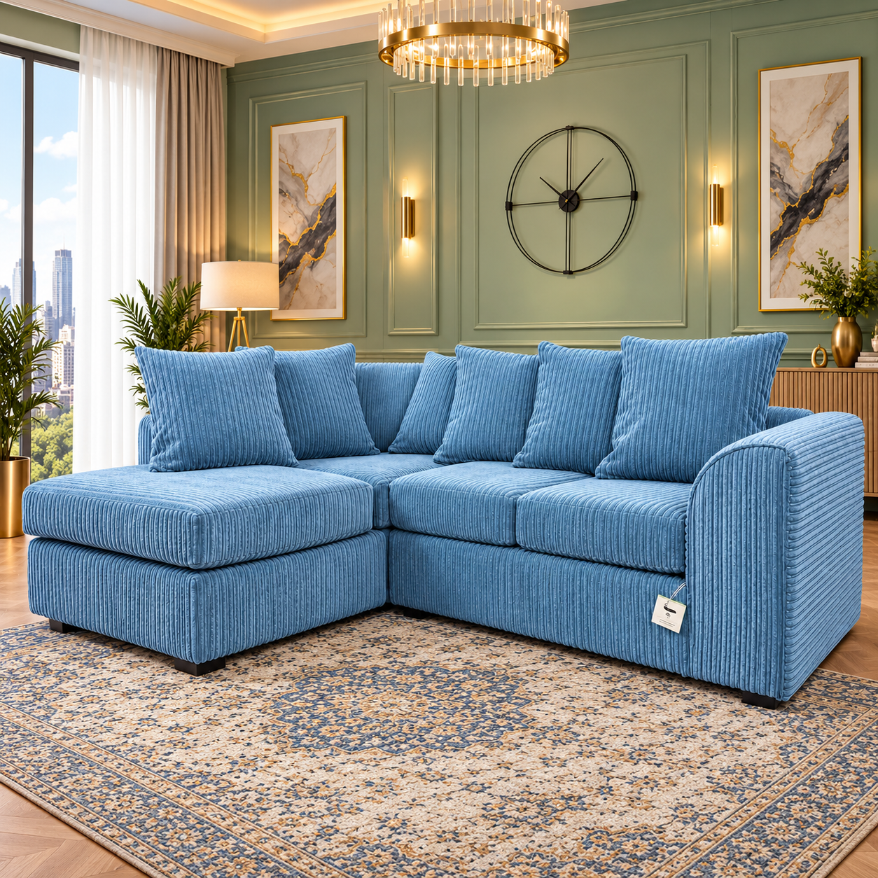 Gamppie Modern L-Shaped Lounge Sofa In Jumbo Fabric