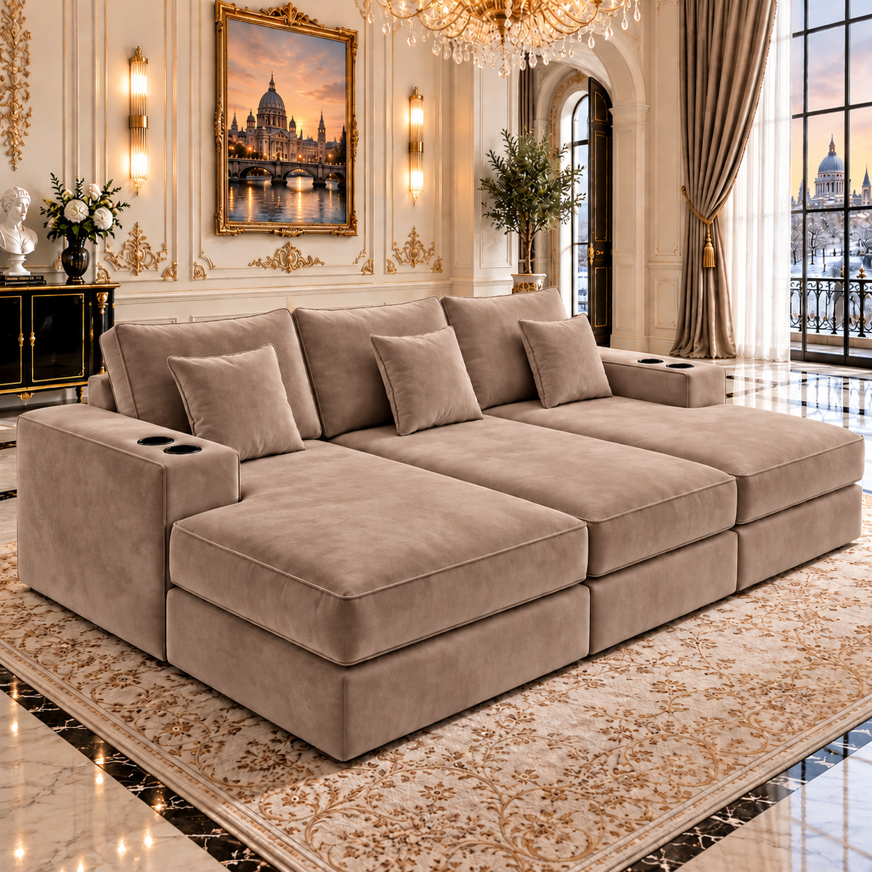 Huxford Cinema Sofa Bed | Deep Lounge Seating with Cup Holders