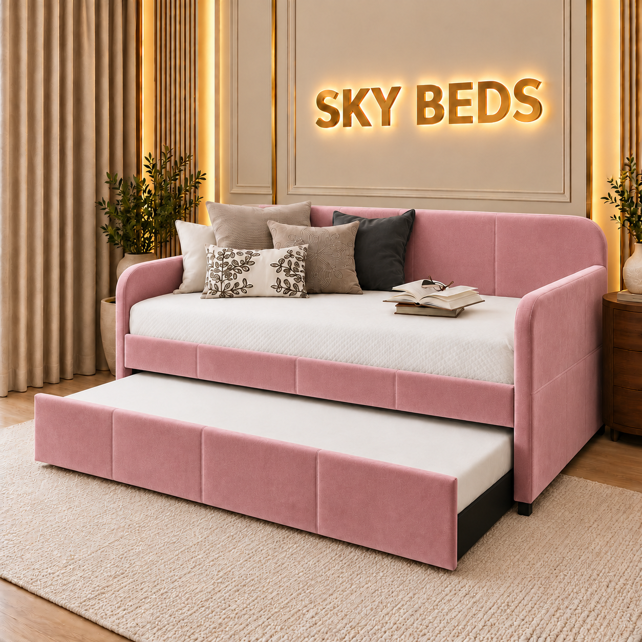 Phuket Upholstered Guest Room Single Trundle Sofabed