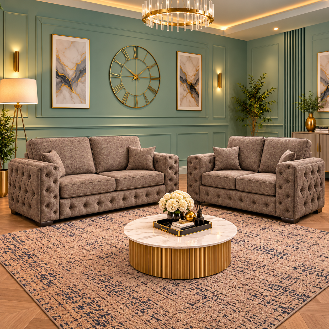 Atlas Throne 3+2 Seater Sofas In Plush Velvet Fabric