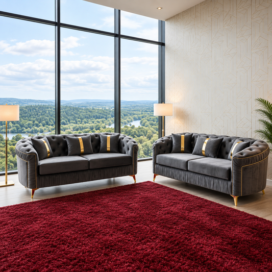 The Stratos Luxury 3+2 Seater Lounge Sofa In Plush Velvet Fabric