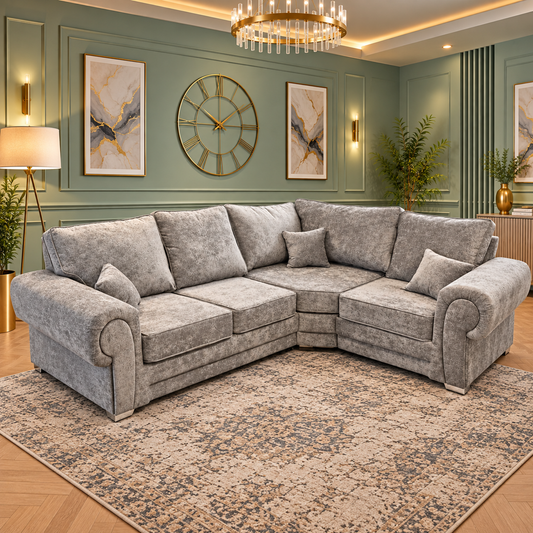 The Argent Manor L-Shaped Sofa In Plush Velvet Fabric