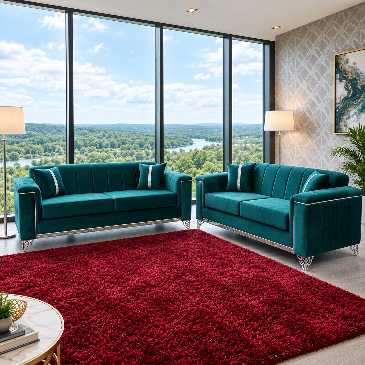 The Gradient 3 plus 2 Seater Sofa In Plush Velvet Fabric