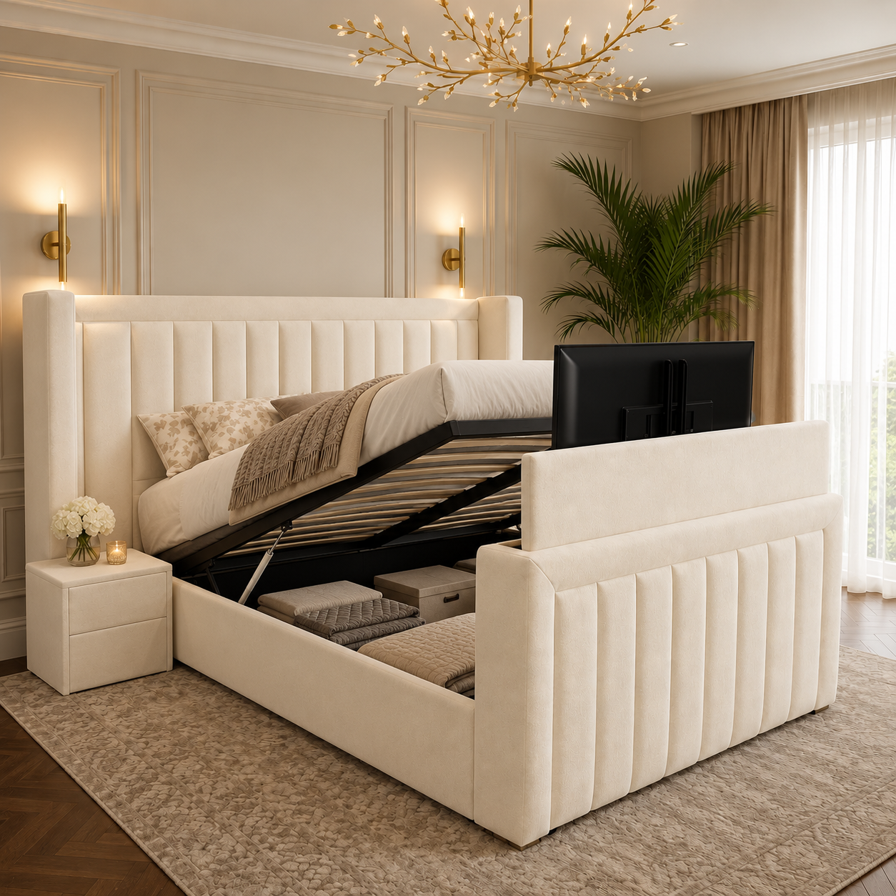Amal TV Bed Frame With Wide Headboard