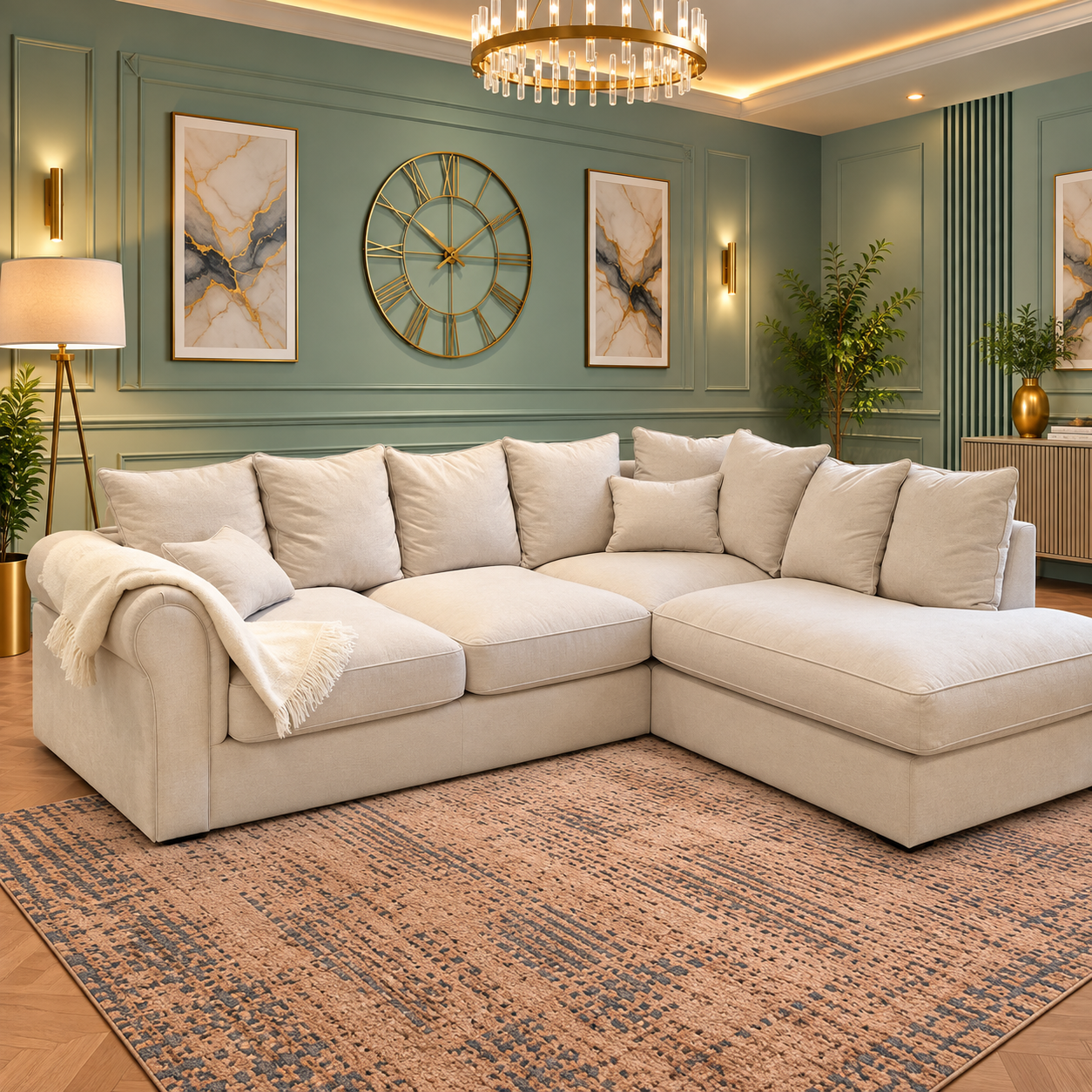 The Havana Embrace L-Shaped Lounge Sofa In Plush Velvet Fabric
