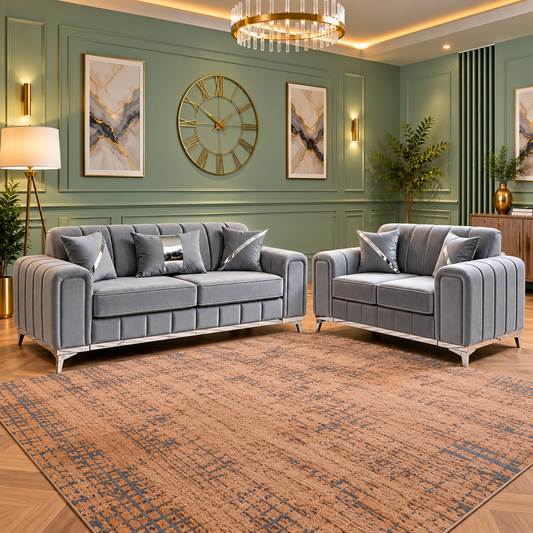 Ancient Stone Comfort 3+2 Seater Sofas In Plush Velvet Fabric