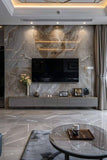 Premium High-Gloss Grey Marble Media Wall with Floating Unit