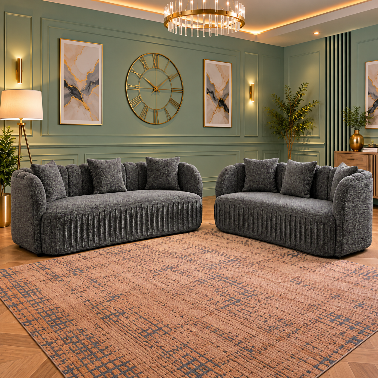 Silent Cypress Couch 3+2 Seater Sofas In Plush Velvet Fabric