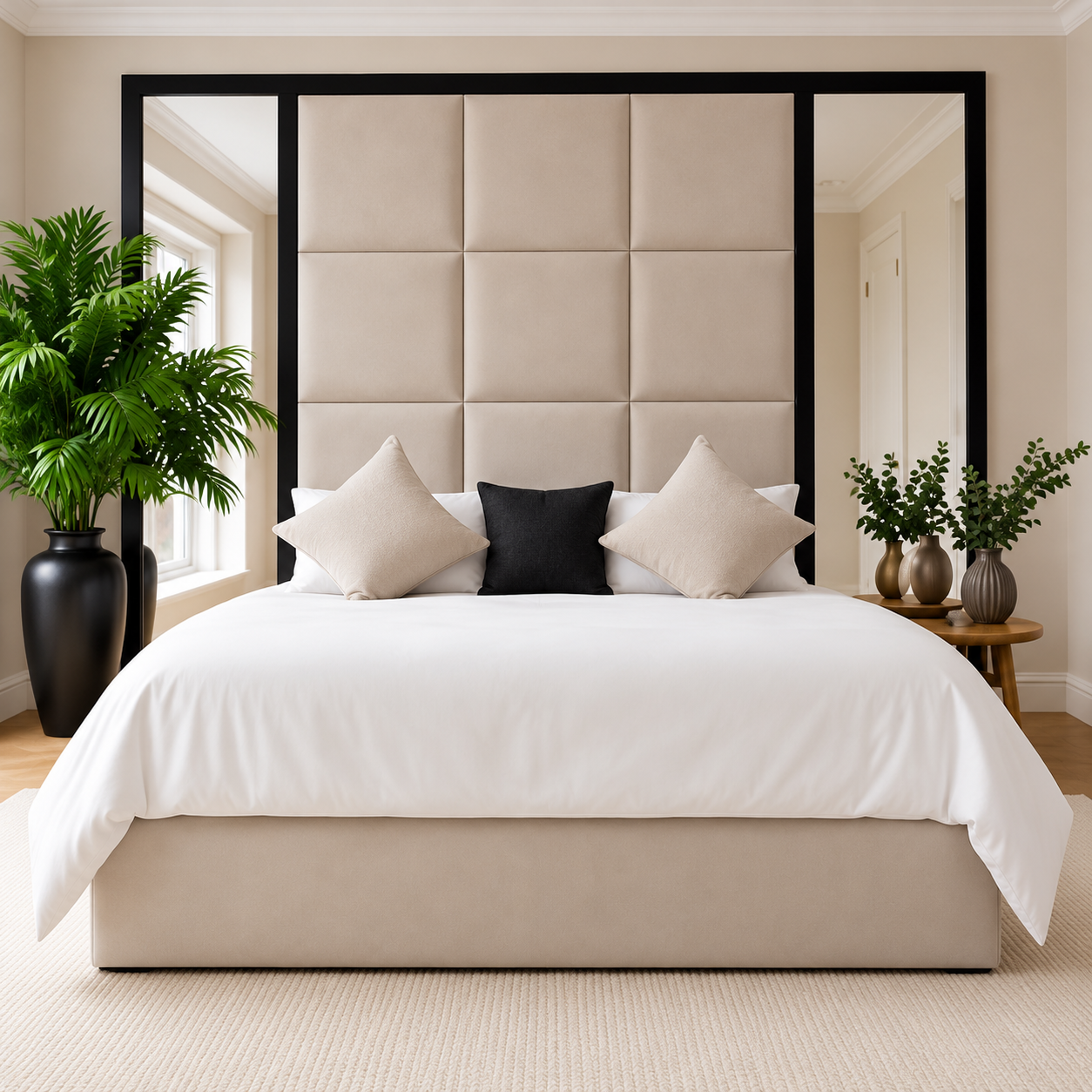 Arvello Grand Panel Upholstered Bed Frame