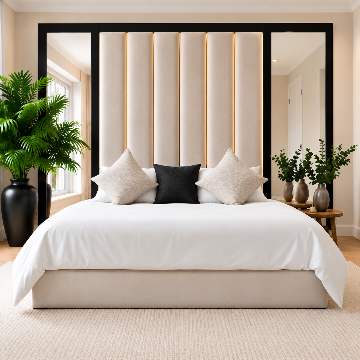 Orelian Majestic Panel Upholstered Mirror Bed Frame