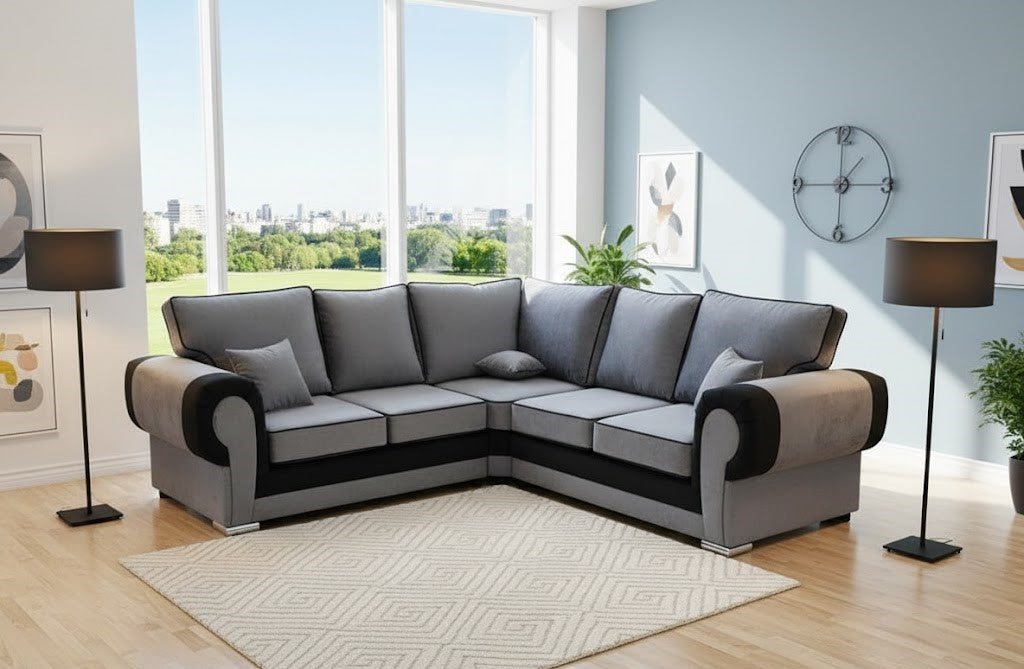 Elmsford Lounge Corner Sofa In Plush Velvet Fabric