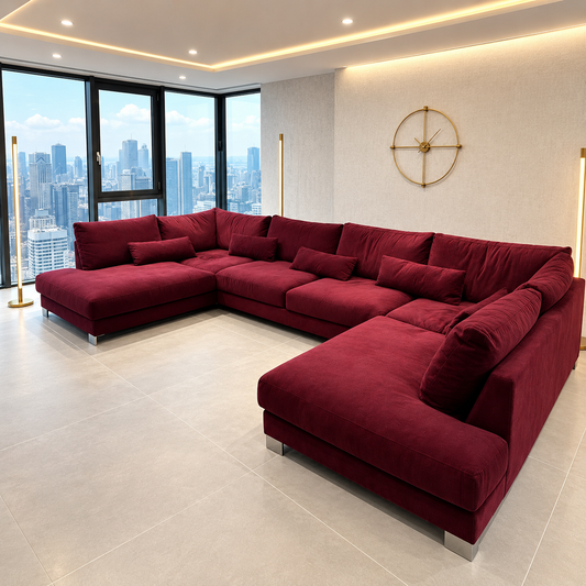 Nebraska U-Shaped Lounged Sofa In Plush Velvet Fabric