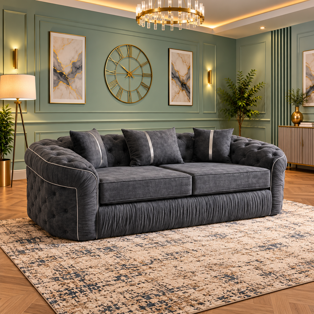 Gilded Retreat 2 Seater Lounge Sofa In Plush Velvet Fabric