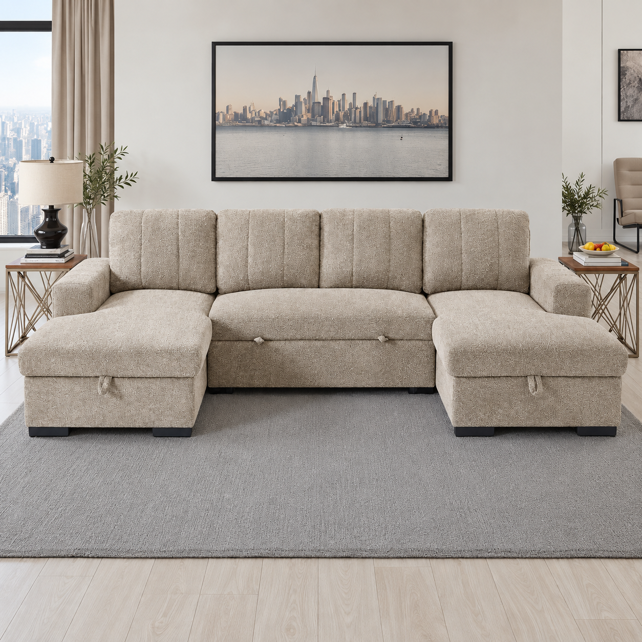 Coso U Shaped Sofa Bed in Beige