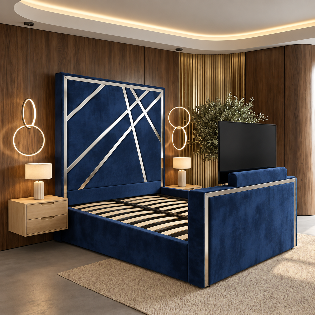 Chester Silver Stripes TV Bed Frame