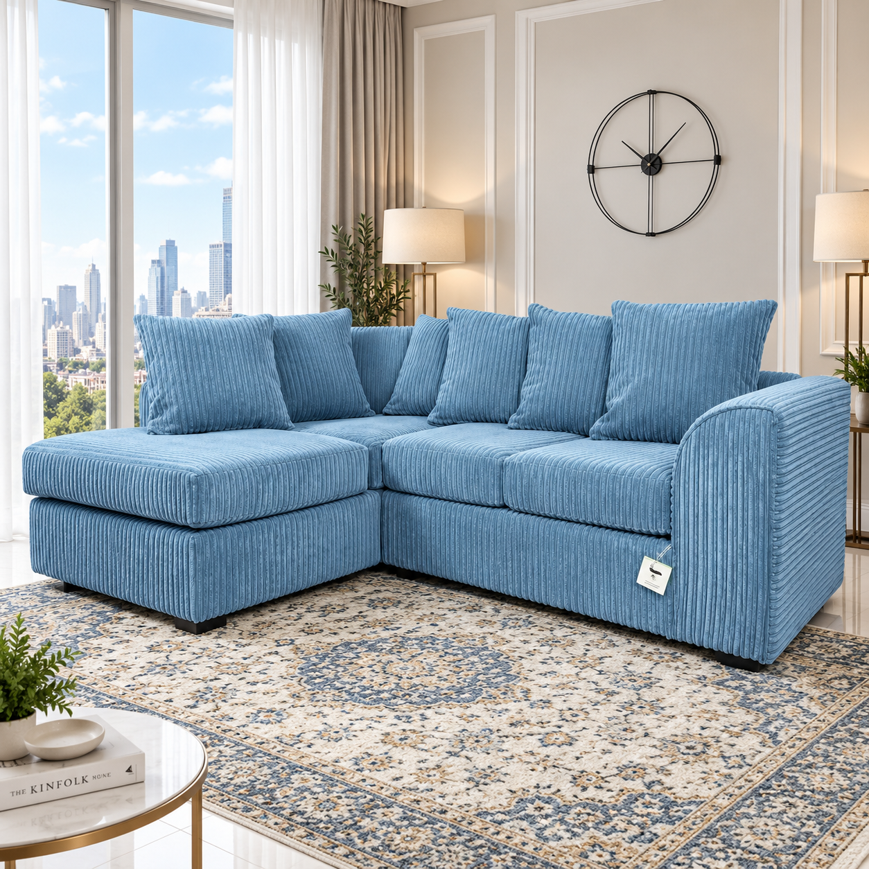 Gamppie Modern L-Shaped Lounge Sofa In Jumbo Fabric