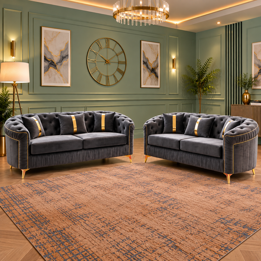The Stratos Luxury 3+2 Seater Lounge Sofa In Plush Velvet Fabric