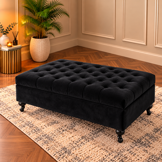 Luxury Handmade Chesterfield Deep Buttoned Plush Velvet Footstool Coffee Table with Castor Legs