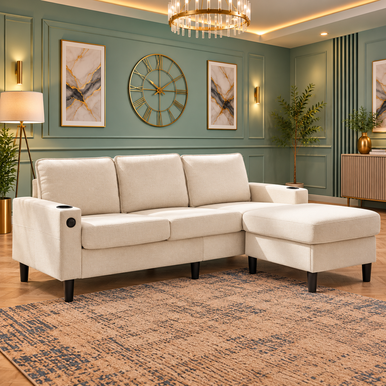 The Opulence Modern Lounge L-Shaped Sofa In Plush Velvet Fabric