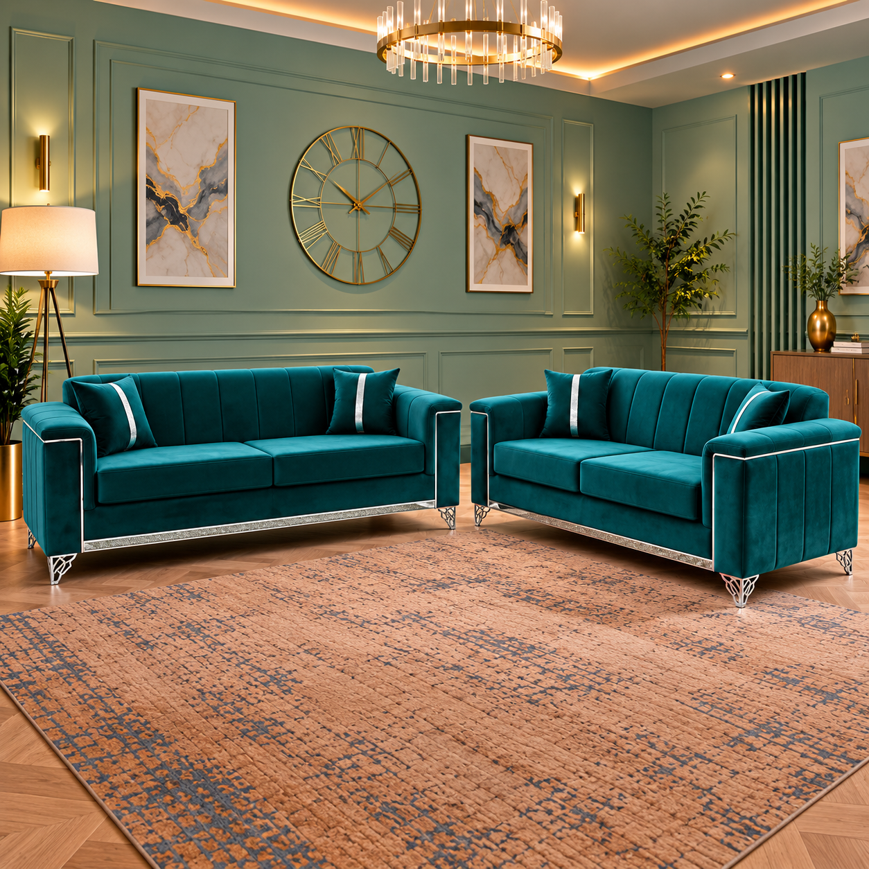 The Gradient 3 plus 2 Seater Sofa In Plush Velvet Fabric