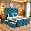 Galloway Divan Padded Winged Diamond-Tufted Headboard Bed Frame