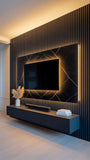 Luxurious, Modern Black Marble and Slat Media Wall Design