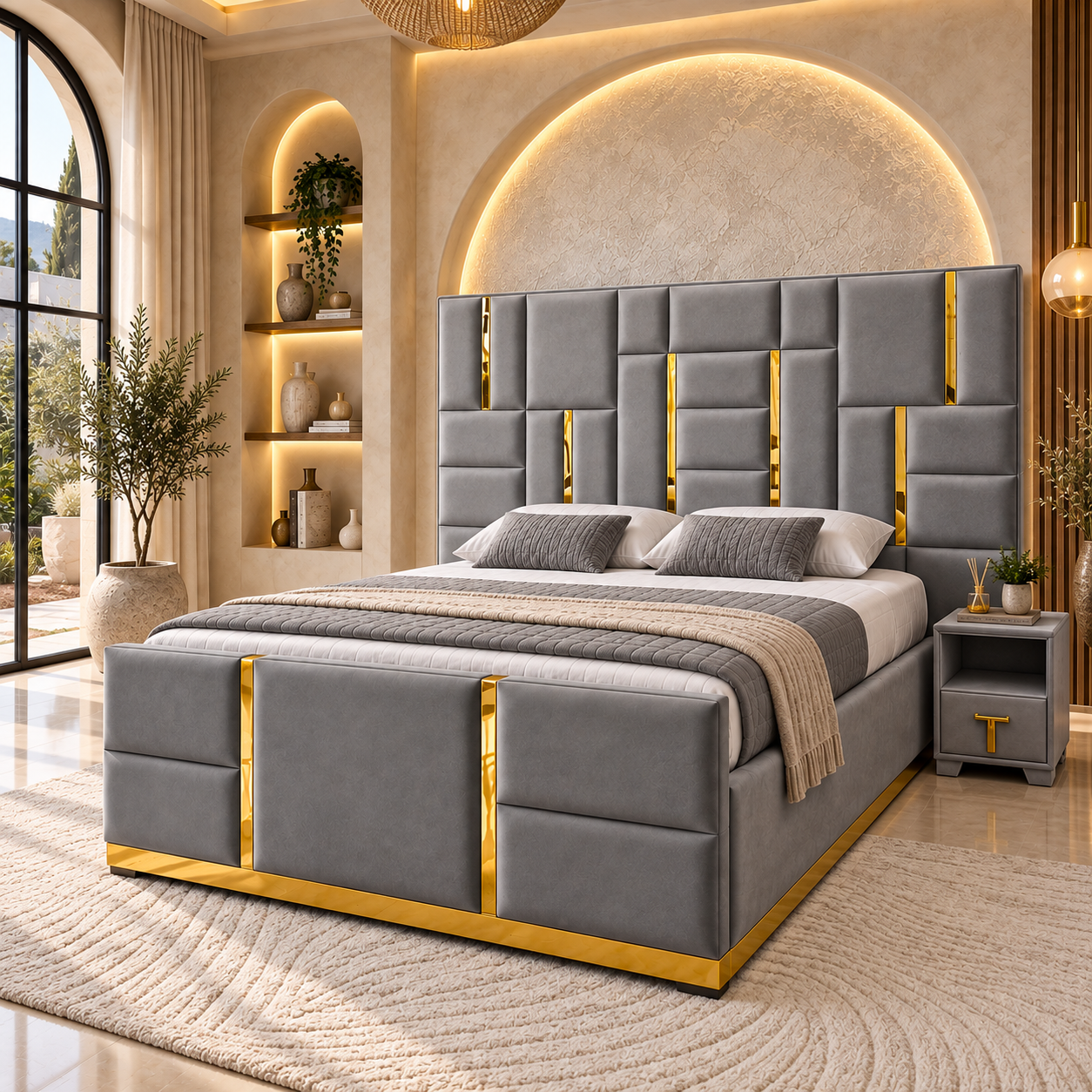 Crestovia Gilded Art Deco Bed Frame