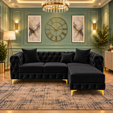 Harrington Luxury L-Shaped Sofa In Black Plush Velvet Fabric