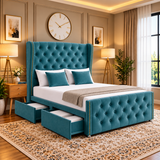 Peebles Divan Curved Winged Chesterfield Headboard Bed Frame