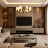 Bespoke Modern Media Wall Design with Wood Slat Paneling and Floating Storage for Luxury Interiors