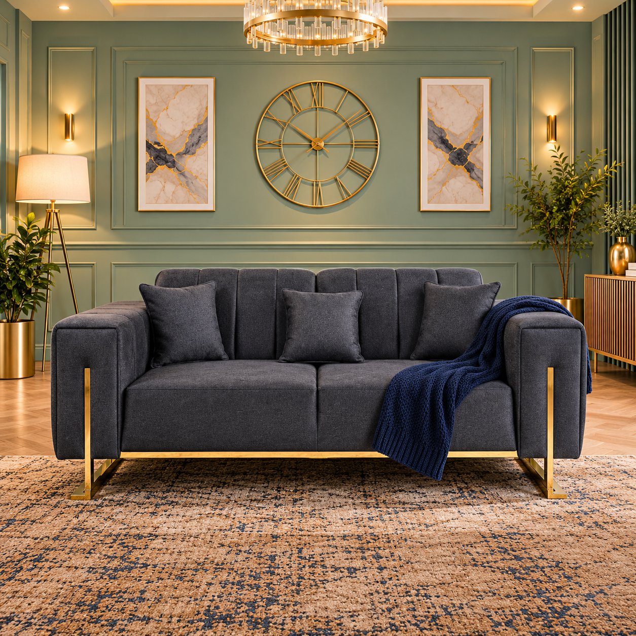 Midnight Harbor Dream 2 Seater Sofa In Plush Velvet Fabric