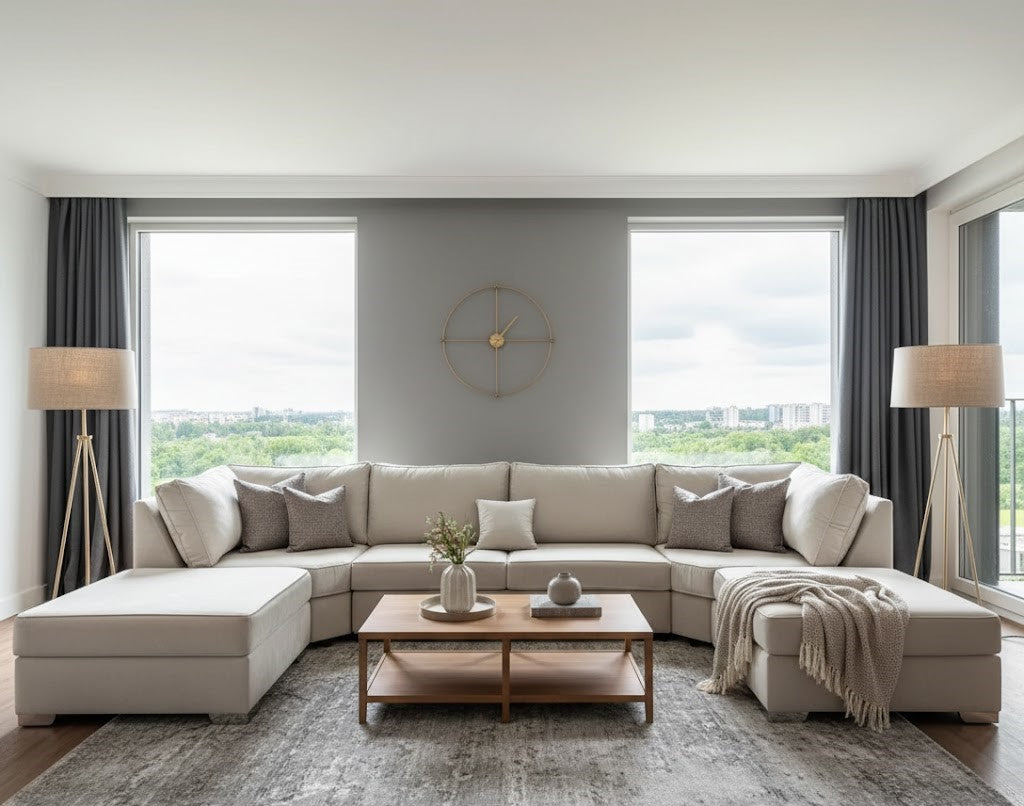 The Luxury Solstice Modern U-Shaped Lounge Sofa In Plush Velvet Fabric