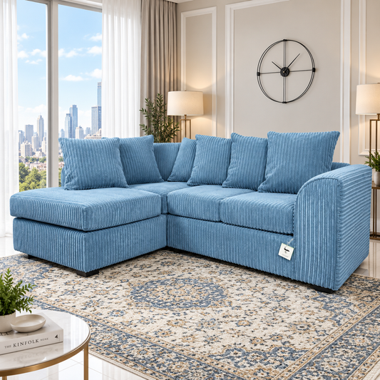 Gamppie Modern L-Shaped Lounge Sofa In Jumbo Fabric