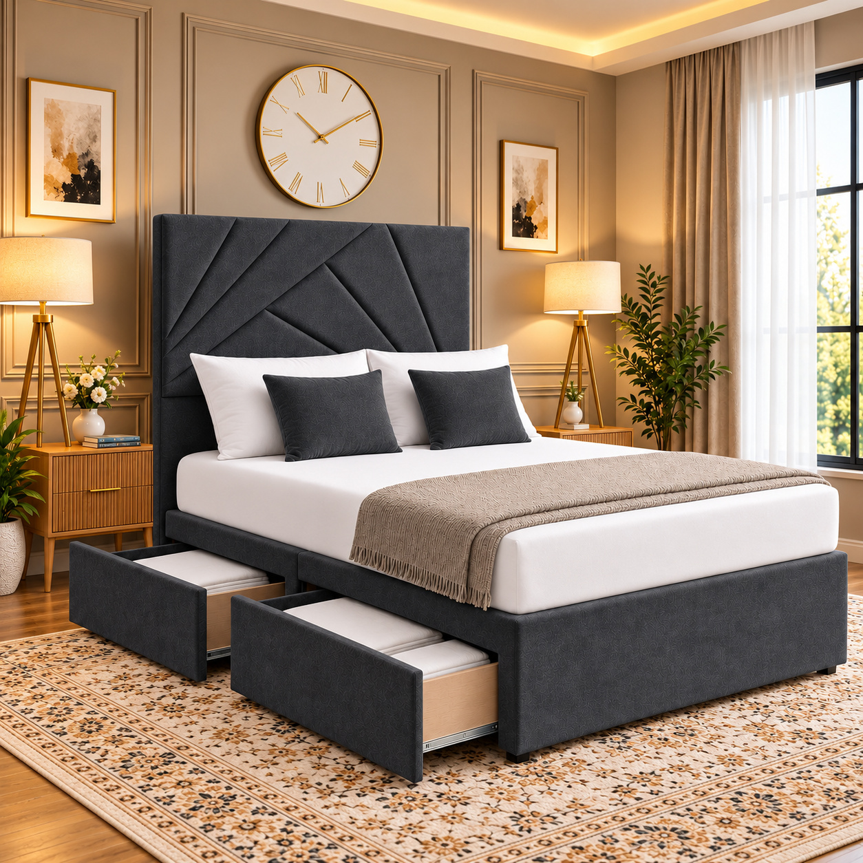 Rivington Luxury Geometric Headboard Divan Bed Frame