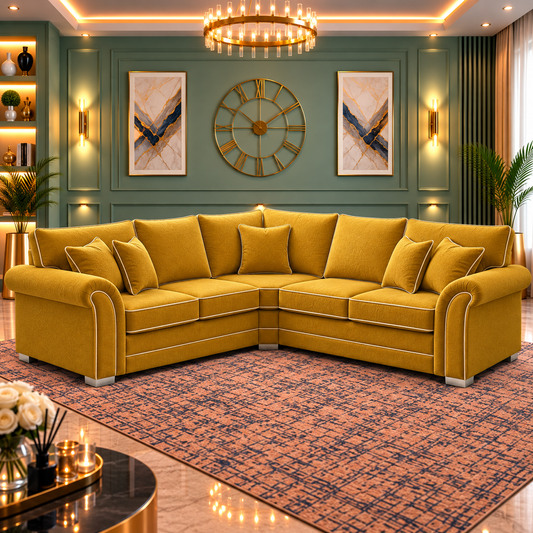 The Canyon View Corner Sofa Mustard Plush Velvet Fabric