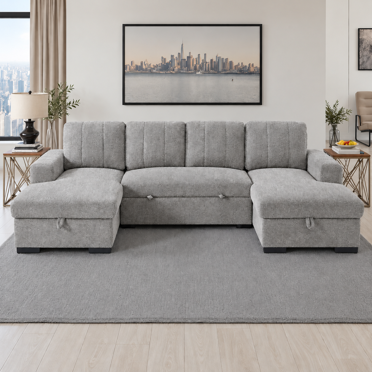 Como U Shape Corner Sofa Bed in Grey