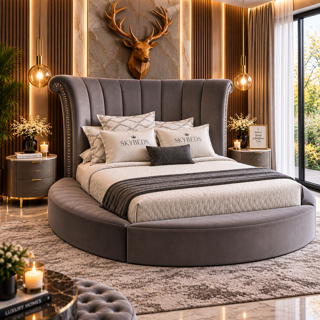 Cavello Prestige Round Luxury Vertical Panel Upholstered Bed Frame