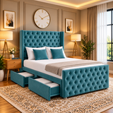 Glenalmond Divan Winged Chesterfield Tuffted Headboard Bed Frame