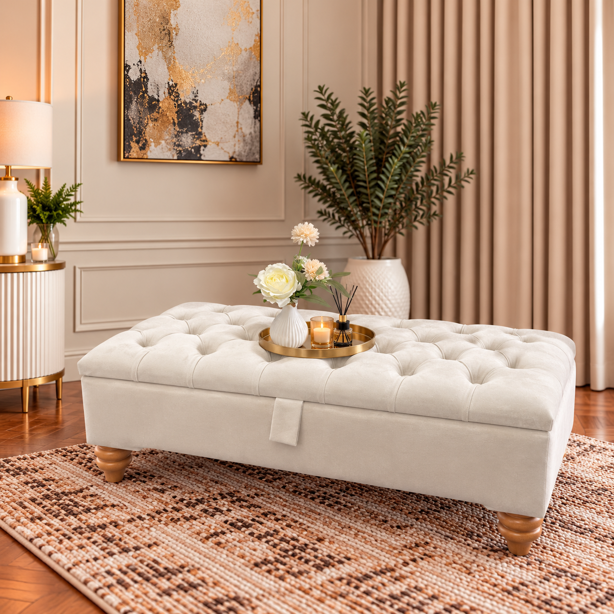 Handmade Chesterfield Upholstered Storage Footstool Ottoman Box