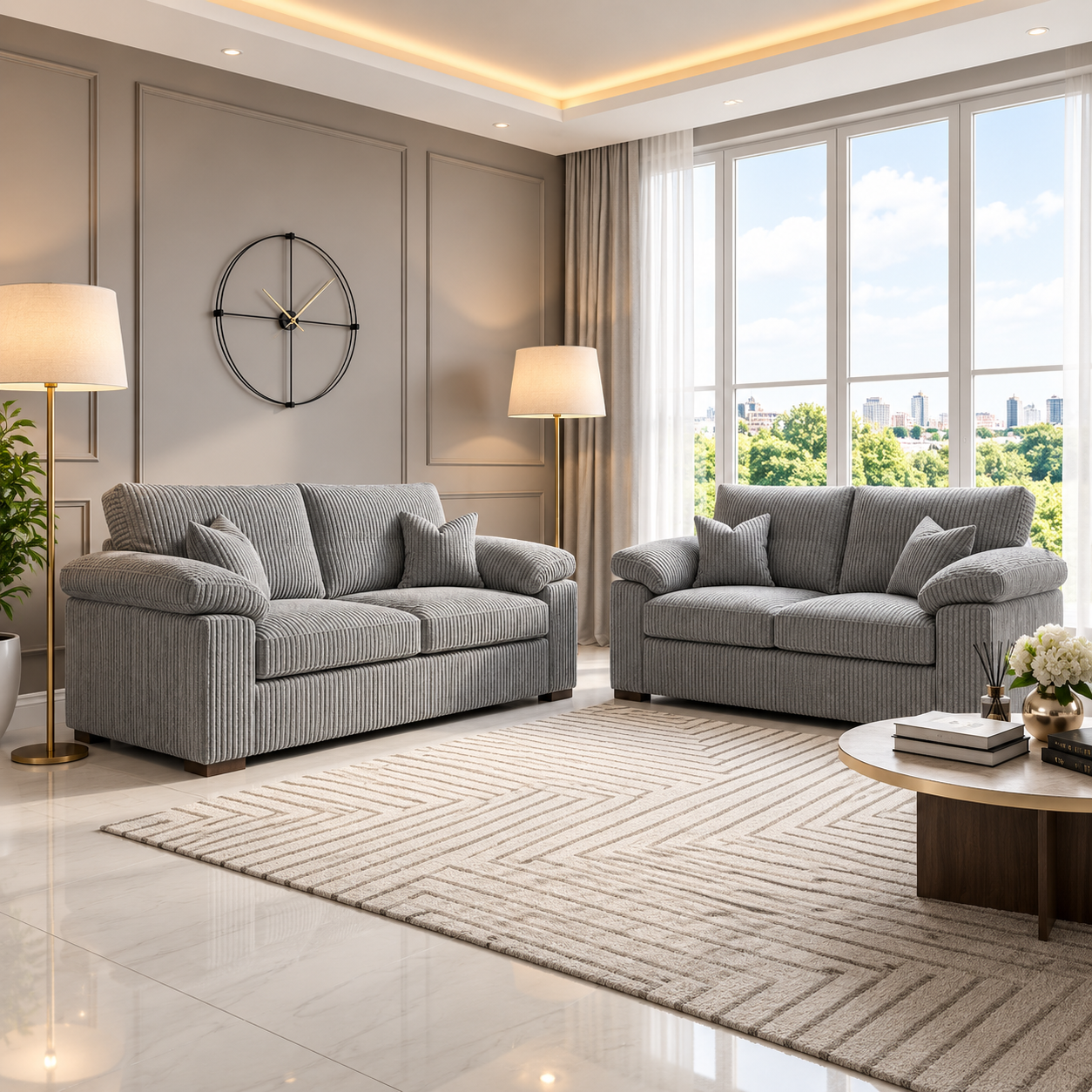 Lockridge Grace 3 And 2 Seater Sofa In Jumbo Fabric