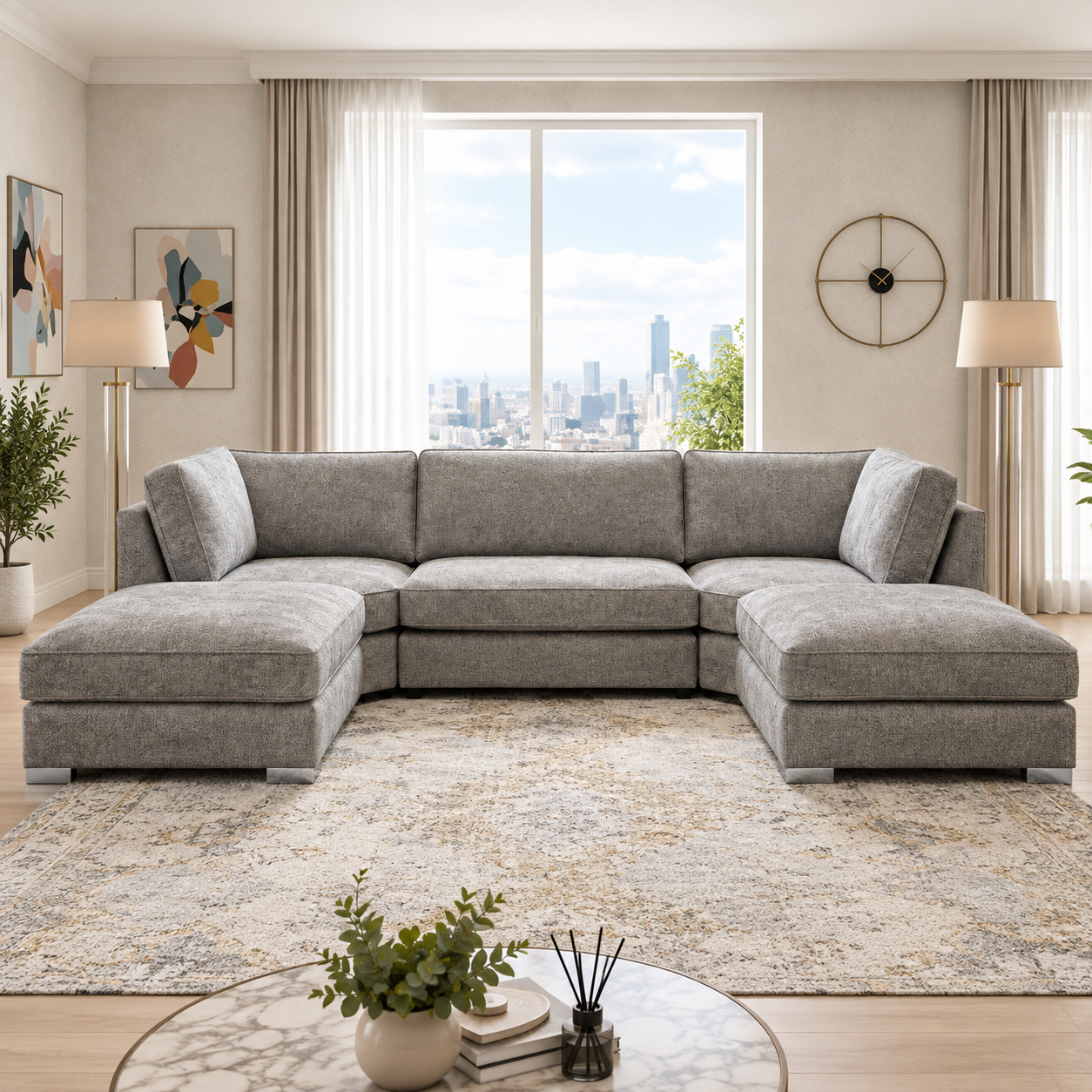 Jerry U-Shaped Modular Sofa In Plush Velvet Fabric