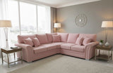 Monarch Seat Corner Sofa In Baby Pink Plush Velvet Fabric