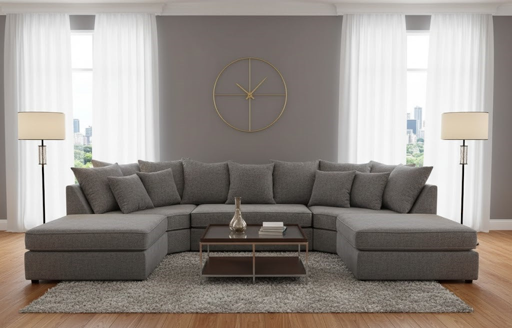 The Estate Lounge Modern U-Shaped Sofa In Teal Plush Velvet Fabric