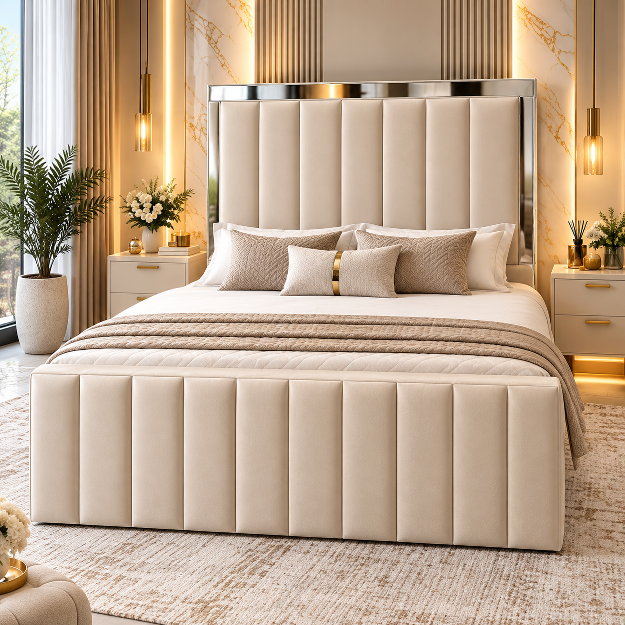 Galveron Luxury Upholstered Mirror Bed Frame