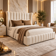 Norvello Sculpted Wing Upholstered Bed Frame
